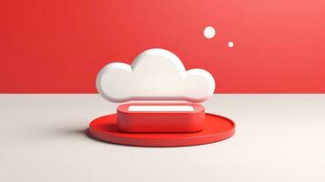 3d rojo blanco nube icono mínimo estilo, nube informática en línea servicio, digital tecnología seguridad concepto, generativo ai ilustración foto