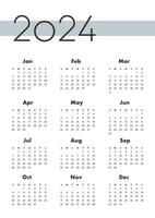 Monthly calendar for 2024. Germany calendar. The week starts on Sunday. vector