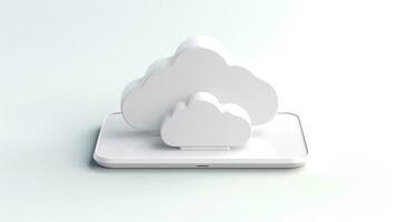 3D white cloud icon minimal style, cloud computing online service, digital technology security concept, Generative AI illustration photo