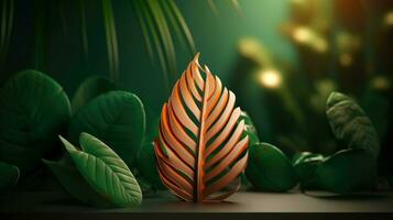 3d mockup leaf of tree and plant. Ecology, bio and natural products concept, Close up view of leaves composition, minimal style, Generative AI illustration photo