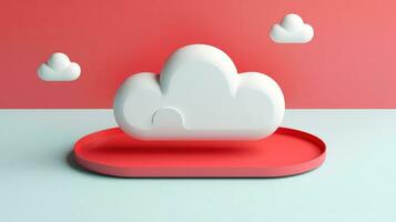 3d rojo blanco nube icono mínimo estilo, nube informática en línea servicio, digital tecnología seguridad concepto, generativo ai ilustración foto