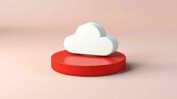 3D red white cloud icon minimal style, cloud computing online service, digital technology security concept, Generative AI illustration photo