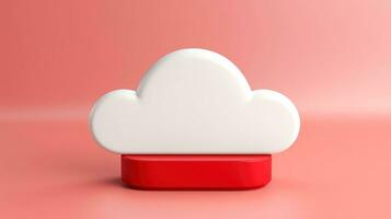 3d rojo blanco nube icono mínimo estilo, nube informática en línea servicio, digital tecnología seguridad concepto, generativo ai ilustración foto