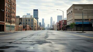 Classical architecture and urban roads, empty road in the city, Generative AI illustration photo