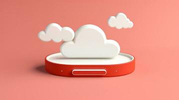 3D red white cloud icon minimal style, cloud computing online service, digital technology security concept, Generative AI illustration photo