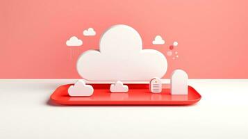 3D red white cloud icon minimal style, cloud computing online service, digital technology security concept, Generative AI illustration photo