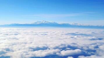 Aerial view White clouds in blue sky. Top. View from drone. Aerial bird's eye. Aerial top view cloudscape. Sky background, Generative AI illustration photo