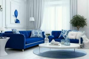 Modern living room design with comfortable sofa and elegant decoration. Generative Ai Pro Photo
