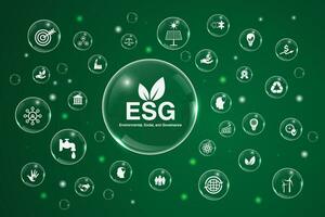 transparent bubble background with environmental, social, and governance concepts. ESG Icon. vector