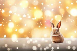 Close-up of cute rabbit with beautiful bokeh background, Generative AI illustration photo