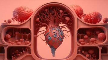 3D illustration mockup of the human organ system, Anatomy, Nervous, circulatory, digestive, excretory, urinary,and bone systems. Medical education concept, Generative AI illustration photo