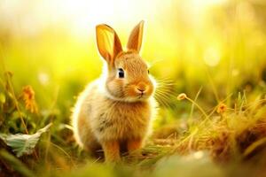 Close-up of cute rabbit with beautiful bokeh background, Generative AI illustration photo