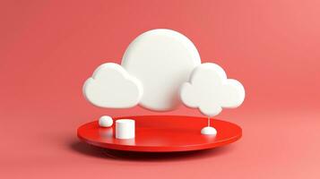 3D red white cloud icon minimal style, cloud computing online service, digital technology security concept, Generative AI illustration photo