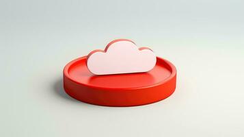 3d rojo blanco nube icono mínimo estilo, nube informática en línea servicio, digital tecnología seguridad concepto, generativo ai ilustración foto