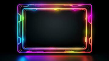 Neon border frame, Multi-colored neon lamp on a black background. Halogen light, Generative AI illustration photo