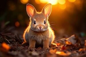 Close-up of cute rabbit with beautiful bokeh background, Generative AI illustration photo