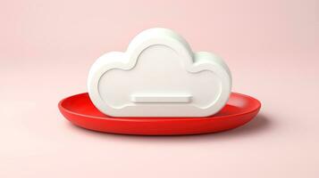 3D red white cloud icon minimal style, cloud computing online service, digital technology security concept, Generative AI illustration photo