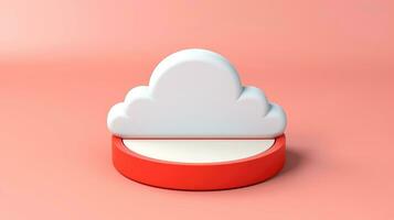 3d rojo blanco nube icono mínimo estilo, nube informática en línea servicio, digital tecnología seguridad concepto, generativo ai ilustración foto