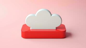 3D red white cloud icon minimal style, cloud computing online service, digital technology security concept, Generative AI illustration photo