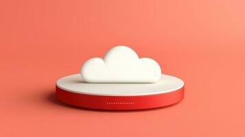 3d rojo blanco nube icono mínimo estilo, nube informática en línea servicio, digital tecnología seguridad concepto, generativo ai ilustración foto