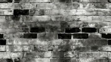 Old black white brick wall background, abstract texture pattern backdrop , Generative AI illustration photo