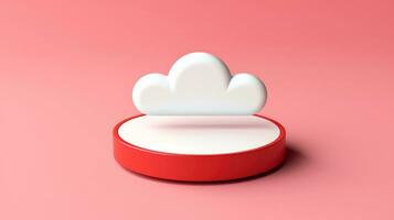 3d rojo blanco nube icono mínimo estilo, nube informática en línea servicio, digital tecnología seguridad concepto, generativo ai ilustración foto