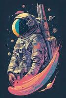 Astronaut in outer space. Colorful illustration of astronaut in outer space. AI generated. photo