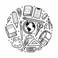 School Studying Equipment Doodle Hand Drawn Vector