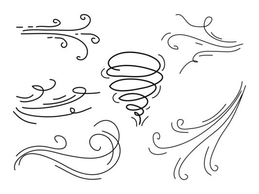 hand drawn set wind doodle blow, gust design isolated on white background.  illustration vector handrawn style