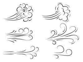 hand drawn set wind doodle blow, gust design isolated on white background.  illustration vector handrawn style