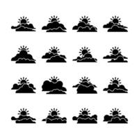 Vector Glyph Set of Different Sun Clouds Illustration