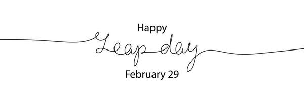 Happy Leap day February 29 banner. Handwriting line art banner Leap day. Vector illustraiton.