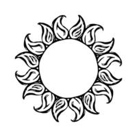 Abstract boho style sun. Frame with flames rays isolated on white. Astrology, occult, geometric magic symbol. Simple hand drawn vector illustration.