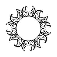 Abstract boho style sun. Frame with flames rays isolated on white. Astrology, occult, geometric magic symbol. Simple hand drawn vector illustration.