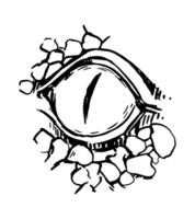 Reptyle amphibian eye, spooky monster doodle. Halloween hand drawn vector illustration in retro style. Ink sketch isolated on white.