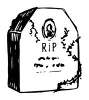 Tombstone old grave, spooky item doodle. Halloween hand drawn vector illustration in retro style. Ink sketch isolated on white.