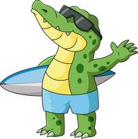 Cute crocodile cartoon holding surfboard vector