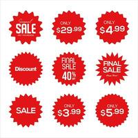 Collection of red labels sale or discount sticker vector illustration