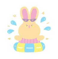 cute kawaii rabbit with swimming ring cartoon vector