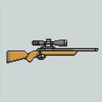 píxel Arte francotirador rifle. pixelado rifle. francotirador rifle arma íconos antecedentes pixelado para el píxel Arte juego y icono para sitio web y vídeo juego. antiguo colegio retro vector