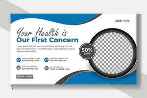 Web banner design with medical services video thumbnails and medical services horizontal banner vector