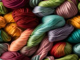 close - up view of a colored yarn for knitting photo