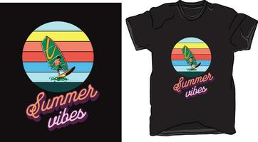 T-Shirt design colorful round shape and summer vibes in words. vector