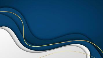 abstract blue and white smooth  background, luxury flow and gold line graphic vector