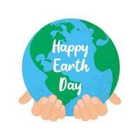 Happy Earth Day Vector Illustration. Vector illustration of human hand holding Earth globe. Perfect for greeting card, poster and banner.