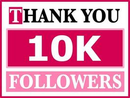 Thank you 10k followers text in pink color theme . Banner social media post. vector