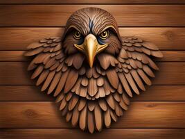 illustration of a bird head with wings and eagle on wooden wall photo