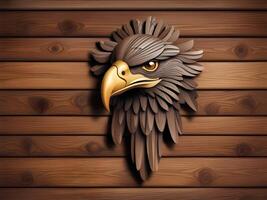 illustration of a bird head with wings and eagle on wooden wall photo