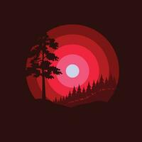 bosque y montañas ilustración con minimalista diseño vector