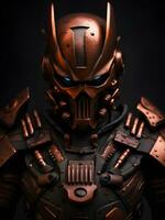 3d render of an orange metal robot in futuristic style with black background photo